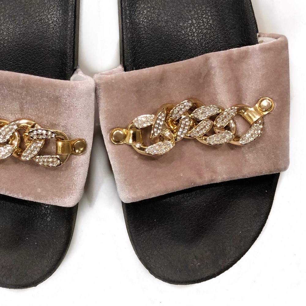 AIR Balance Velvet Embellished Slides Pink Size 8 - Picture 2 of 8